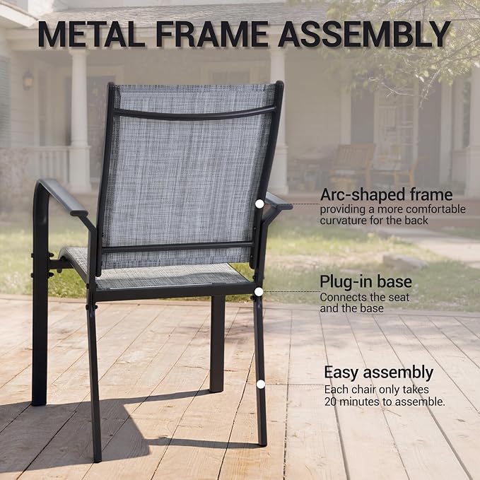 Patio Chairs Set of 8, Stackable Outdoor Dining Chairs, All Weather Breathable - Image 7