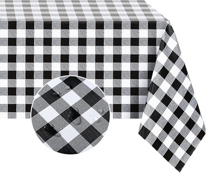 Romanstile Square Vinyl Tablecloth, 100% Waterproof Buffalo Gingham Plastic Table Cloth, Heavy Duty Wipeable Checkered Table Covers for Outdoor, Camping, Picnic, Patio - 54 x 54, Black and White