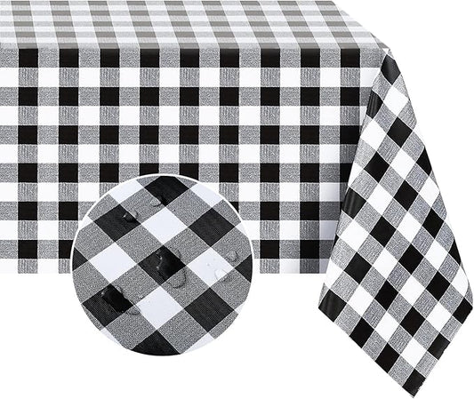 Romanstile Rectangle Vinyl Tablecloth, 100% Waterproof Buffalo Gingham Plastic Table Cloth, Heavy Duty Wipeable Checkered Table Covers for Outdoor, Camping, Picnic, Patio - 60 x 120, Black and White