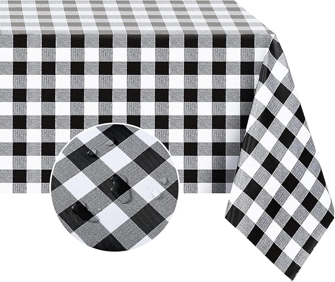 Romanstile Rectangle Vinyl Tablecloth, 100% Waterproof Buffalo Gingham Plastic Table Cloth, Heavy Duty Wipeable Checkered Table Covers for Outdoor, Camping, Picnic, Patio - 54 x 78, Black and White