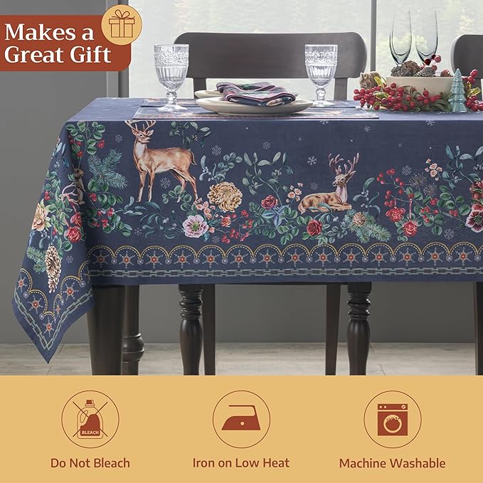 Maison d' Hermine Table Cloth Rectangle Table 100% Cotton 60 x 90 Inches Fall Tablecloth Reusable Everyday Use for Thanksgiving Christmas Decorations Dining Farmhouse Party (Christmas Joy)