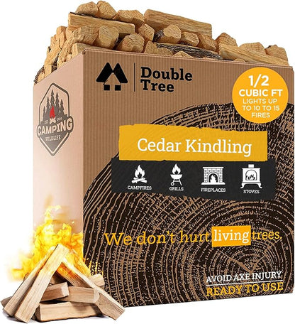 Double Tree Fire Starter Sticks - 100% Natural Cedar Wood Kindling, Quick & Easy Burning for Campfire, Camping Cooking Stove, Fire Pit, Fireplace & Grilling, lndoor & Outdoor - (Medium 1/2 Cubic ft)