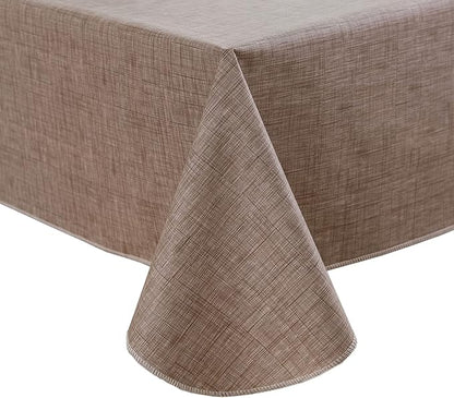 LIBERECOO Vinyl Tablecloth with Flannel Backing, Flaxen, Waterproof, Stain-Resistant, Easy-Clean Table Cover for Dining, Kitchen, and Outdoor Use, 60" x 102" Rectangle