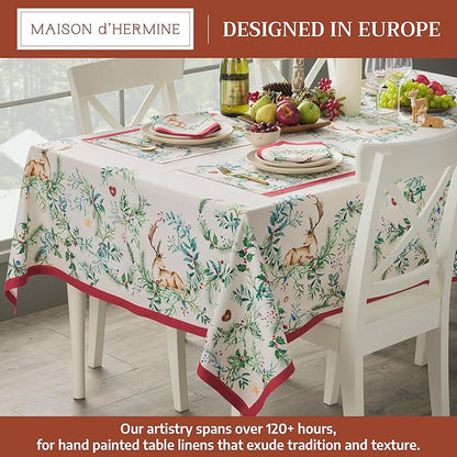 Maison d' Hermine Table Cloth Square Table 100% Cotton 60 x 60 Inches Fall Tablecloth Reusable Everyday Use for Thanksgiving Christmas Decorations Dining Farmhouse Party (Holly Time)