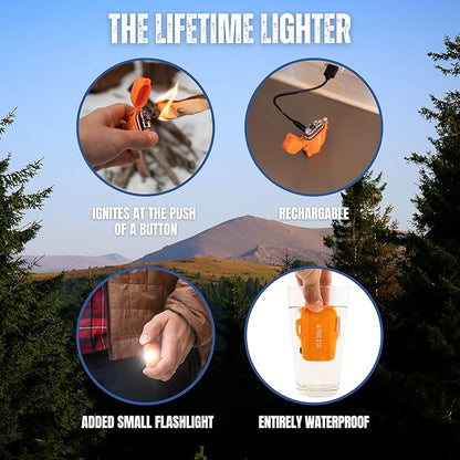 – 40 Pack All-Natural Fire Starters for Campfires, Fire Pits, BBQs & Fireplaces – Long Burning, Weather-Resistant, Non-Toxic + Survival Frog Rechargeable Lighter Kit