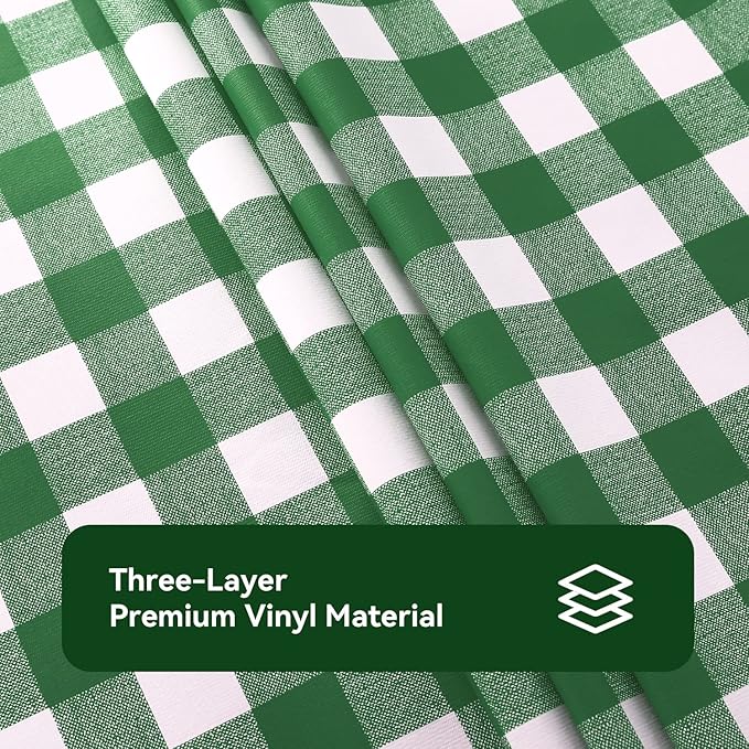 Romanstile Rectangle Vinyl Tablecloth, 100% Waterproof Buffalo Gingham Plastic Table Cloth, Heavy Duty Wipeable Checkered Table Covers for Outdoor, Camping, Picnic, Patio - 54 x 78, Green and White
