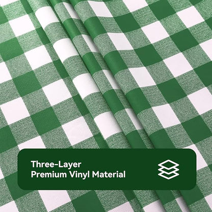 Romanstile Rectangle Vinyl Tablecloth, 100% Waterproof Buffalo Gingham Plastic Table Cloth, Heavy Duty Wipeable Checkered Table Covers for Outdoor, Camping, Picnic, Patio - 54 x 78, Green and White