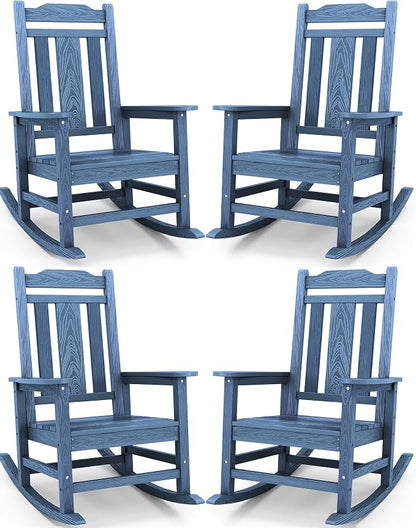 SERWALL Oversized Outdoor Rocking Chairs Set of 4, Patio Rocker Unique Blue | by SERWALL