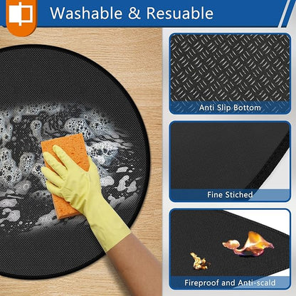 Anze Round Under Grill Mat for Outdoor Grill, 60 Inch Anti-Slip BBQ Floor Mats, Easy to Clean Reusable Fireproof Grill Pad, Oil-Proof Waterproof Protector for Deck Fireplace Pit Mat Black
