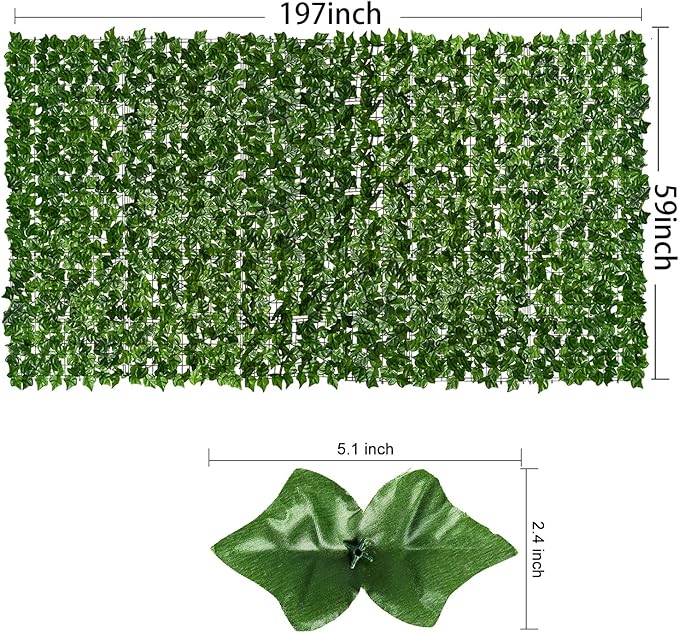 DearHouse Artificial Ivy Privacy Fence - 197x59in Artificial Hedges Fence and Faux Ivy Vine Leaf Decoration for Outdoor Indoor Garden Decor