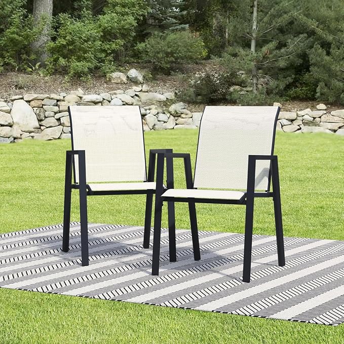 Outdoor Patio Chairs Set of 2, Oyster Beige Stackable Outdoor Chairs, - Image 7