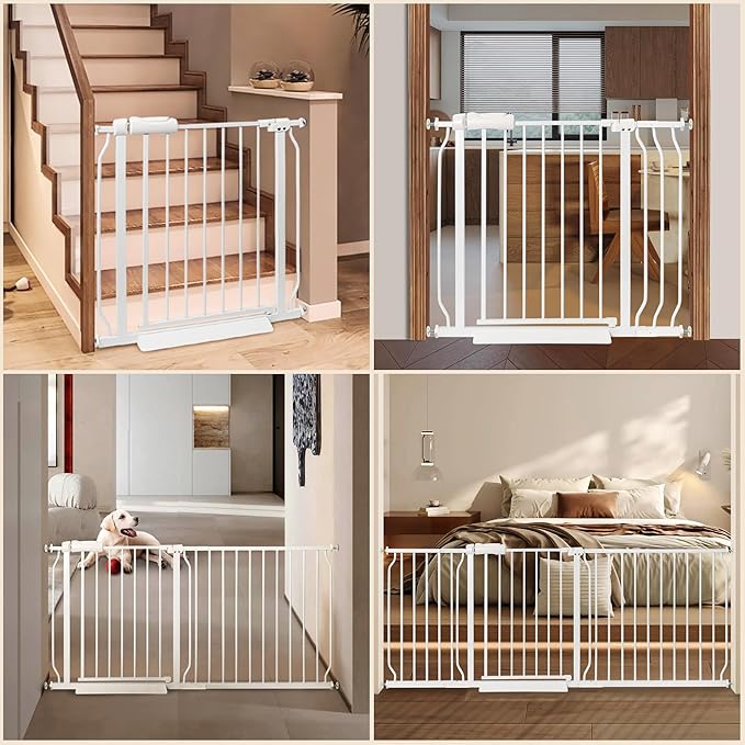 Extra Wide Baby Gate with Door Pressure Mounted 66.92-71.65 Inch,Child Baby Gates for Doorways No Drilling,Walk Through Dog Gate Indoor for The House Kitchen Stairs,White