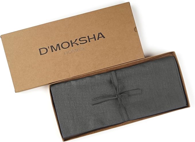D'Moksha Homes Linen Charcoal Grey Table Runner 108 Inches Long - 100% Pure Linen Dining Table Runner 14 x 108 Inch for Winter, Holiday - Machine Washable