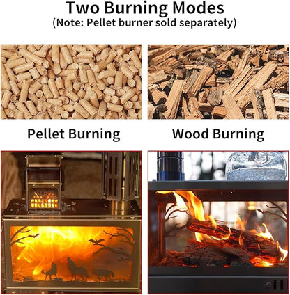 Heavy Duty M8 Wood Burning Stove with Oven, 2100 Cu In Large Firebox,4 Air Inlets, Stainless Steel, Foldable Base & Ash Drawer, 6-Piece Chimney Pipe Kit for Outdoor Cooking, Camping, Off-Grid