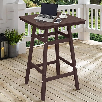 Costaelm Outdoor Bar Table, 42" Counter Height Square Patio Cocktail Bar Table with Umbrella Hole, Patio Bistro Dining Pub Table for Front Porch Deck Backyard Garden, Dark Brown