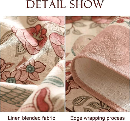 patdrea Designer Vintage Round Tablecloth,Pink Linen Table Cloth with Birds Pattern,Colorful Decoration French Table Cover for Kitchen Dining,Party,Thanksgiving,Christmas,Diameter 67"-Kulom a