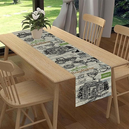 Farmhouse Cow Table Runner, Retro Rustic Country Barn Cottage Rooster Cow Animal Plank Coffee Table Center Decor for Home Kitchen Dining Patio Holiday Party Indoor Outdoor Table Decorations 13"x72"