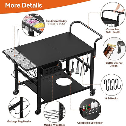 Leteuke Pizza Oven Table, Grill Cart Table for Blackstone Griddle, Outdoor Pizza Oven Stand Fits Ninja, Cuisinart, Gozney, Solo Stove, BBQ Prep Tables Station with Seasoning Tray, 47.2"x27.5"x35.8"