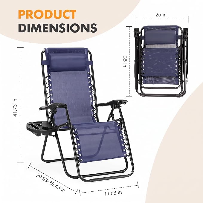 NEWBULIG Zero Gravity Chairs Set of 2, Lounge Chair Folding Portable Adjustable - Image 3