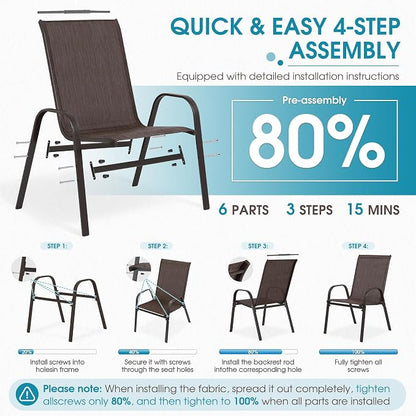 24.4" Wide Outdoor Patio Stackable Chairs Set of 4, Outside Furniture - Image 7