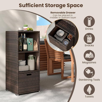 Tangkula Rattan Outdoor Storage Cabinet, Patiojoy Outdoor Wicker Cabinet - Image 5