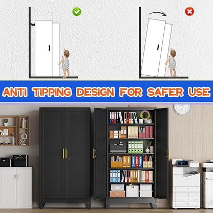 GAIOUS 79'' Tall Metal Garage Storage Cabinet, Home Office Cabinet Black | Home - Image 5