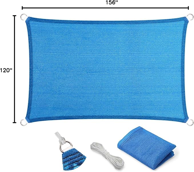 Eden's Decor Straight Flat-Edged Sun Shade Sail Rectangular 10' x 13' Blue - Image 9
