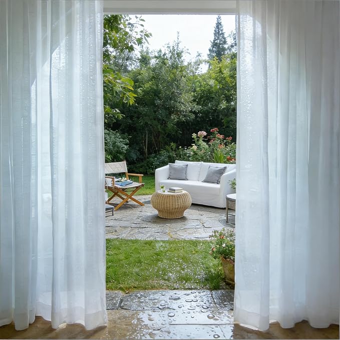 Outdoor Sheer Curtains for Patio Waterproof, 4 Panels Rod Pocket Indoor/Outdoor - Image 6