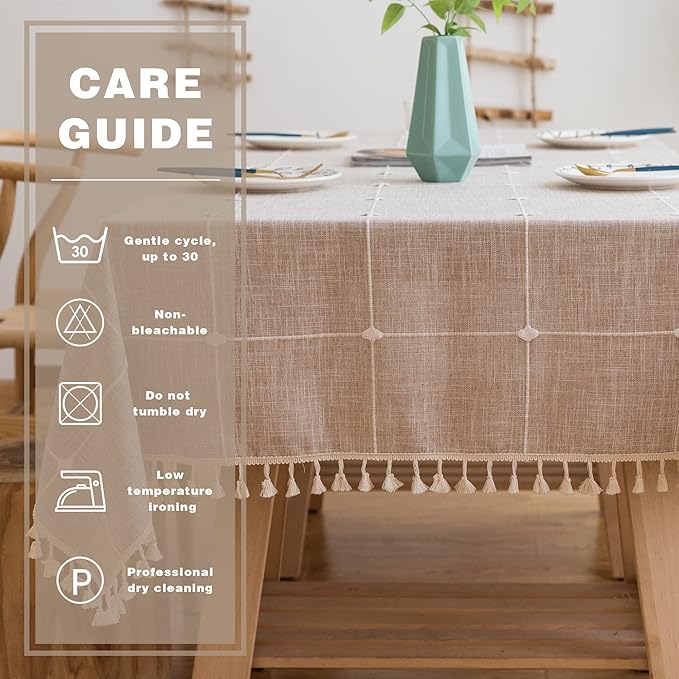 Pahajim Rustic Linen Tablecloth Cotton Rectangle Table Cloth for Kitchen Dining with Tassel Plaid Waterproof Tablecloths Rectangle/Oblong,55''x87'', 6-8 Seats