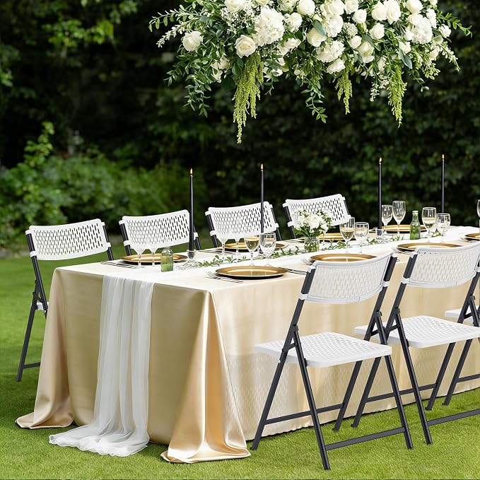 White Folding Chairs 4-Pack, Mesh Injection Molded Plastic - Image 5