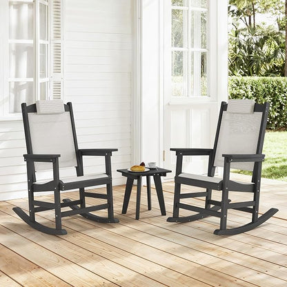 3-Piece Outdoor Rocking Chair Set, HDPE Patio Rocking Chair by HOMENJOY