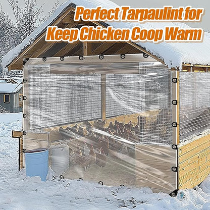 10x12ft Anti-Tear Clear Tarp Waterproof for Patio Winterizing - 2pcs Windproof Poly Tarpaulin, Heavy Duty Transparent Enclosure with Grommets for Covering Chicken Coops Greenhouse Garden Plants