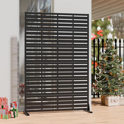 Casaphoria Metal Privacy Screen Outdoor, 72" H x 47" W Freestanding Decorative Privacy Screen for Patio Deck Balcony Garden with Stable Base, Black Adrian