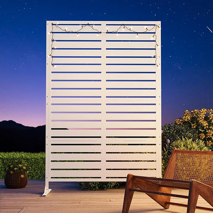 Modern Shade Metal Privacy Screen Outdoor 72" H x 48" W, Stable & Durable Privacy Fence Panels for Instant Privacy & Space Division, Freestanding Decorative Patio Screens for Outdoor, White (1 Panel)