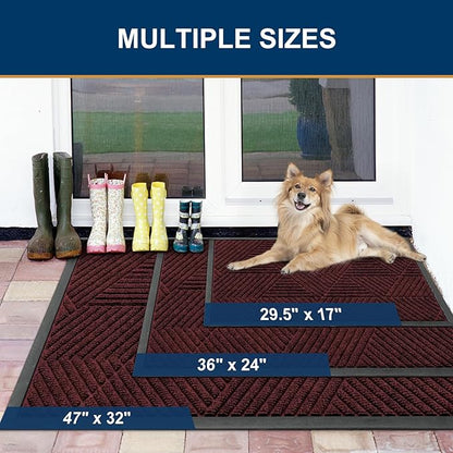 Smiry Front Door Mat Outside Entrance, Heavy Duty Sturdy Natural Rubber Doormat, Trap Dirt and Moisture, Easy Clean Low Profile Mats for Indoor Outdoor Entry, Irregular Triangle (47x32, Dark Red)