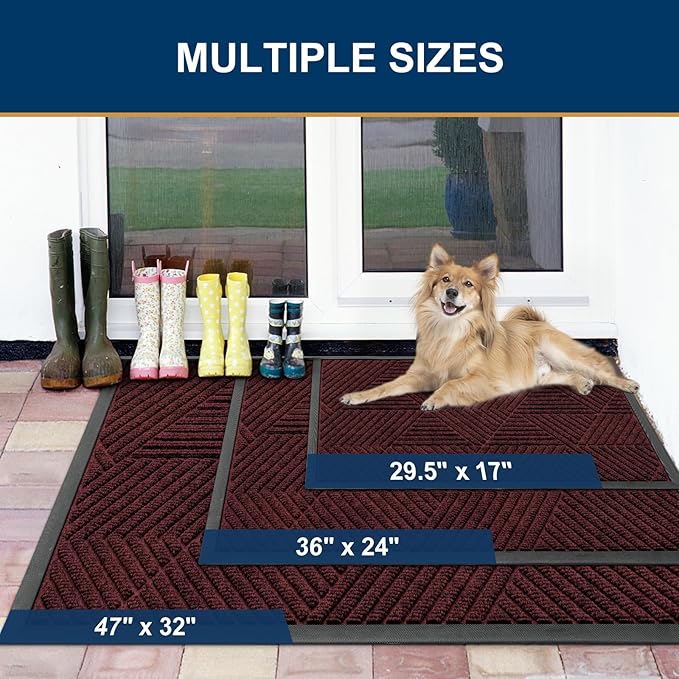 Smiry Front Door Mat Outside Entrance, Heavy Duty Sturdy Natural Rubber Doormat, Trap Dirt and Moisture, Easy Clean Low Profile Mats for Indoor Outdoor Entry, Irregular Triangle (59x24, Dark Red)