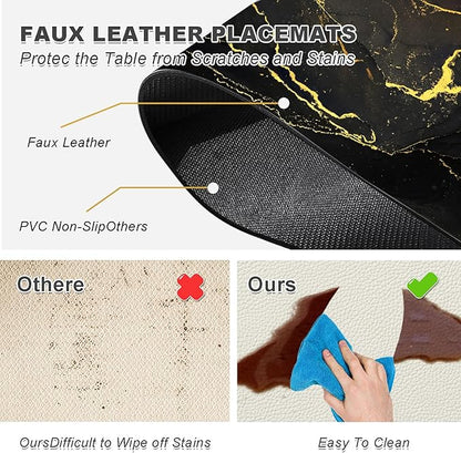 Marble Placemats Set of 4 - Faux Leather Heat Resistant Placemats for Dinner Table, Non-Slip Waterproof Oil-Proof Washable Reusable Placemat for Indoor Outdoor Kitchen Decor, 15.75In*11.81In