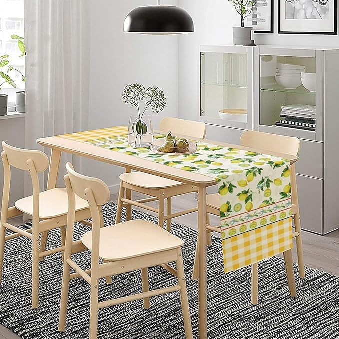 Lemon Buffalo Plaid Table Runner,Rustic Farm Fruit Aesthetic Country Farmhouse Dining Table Decoration for Home Holiday Party Dresser Kitchen Cabin Restaurant Wedding Decor 13×108in
