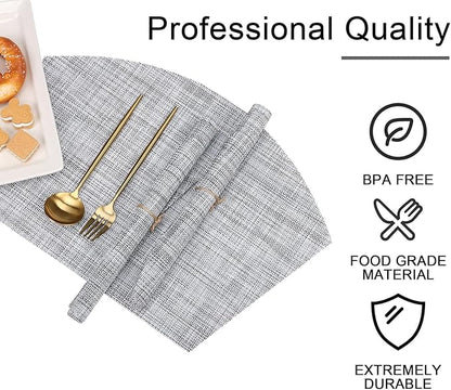 SHACOS Wedge Placemats Set of 4 Small Round Table Placemats Woven Vinyl Place Mats Non Slip Round Table Mats Wipe Clean, Gray White