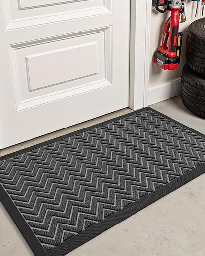 DEXI Front Door Mat Outside Entrance, 2x4 ft Rubber Entry Doormat Heavy Duty, Welcome Mats Non Slip for Inside House Floor Entryway Double Doors Exterior Patio, Chevron Dark Grey