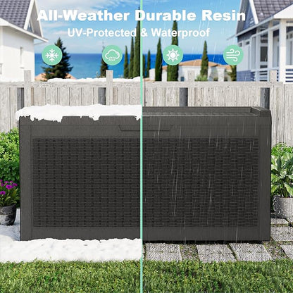 60 Gallon Deck Box,Resin Outdoor Storage Box with Lockable for Patio Furniture, Pool Accessories, Garden Tools, Waterproof Outside Storage Box, Black