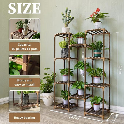 Plant Stand Indoor Outdoor, 10 Tiered Plant Shelf Wood Plant Rack | Tall Plant - Image 3