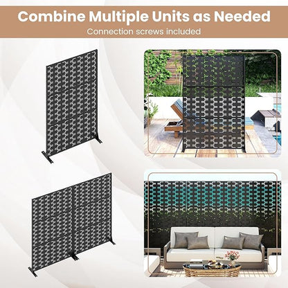 Giantex Metal Privacy Screen 72''H x 48''W, Powder-Coated Decorative Outdoor Fence Panel, Wall Divider for Room Separation, Freestanding Patio Divider for Garden, Balcony & Yard (Brick Pattern)