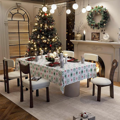 Christmas Tablecloth with Snowflake, Spillproof Waterproof Fabric Table Cloth for Dining, Parties, Holiday, Winter Table Decorations - 60''x120''