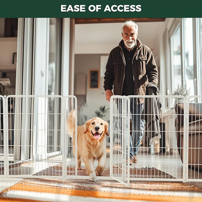 FXW Dog Gate Extra Wide Designed for Indoor Use, Adjustable Width Up to 219-inch Wide (40" H 8 Wire Panels for Medium and Large Dogs), White