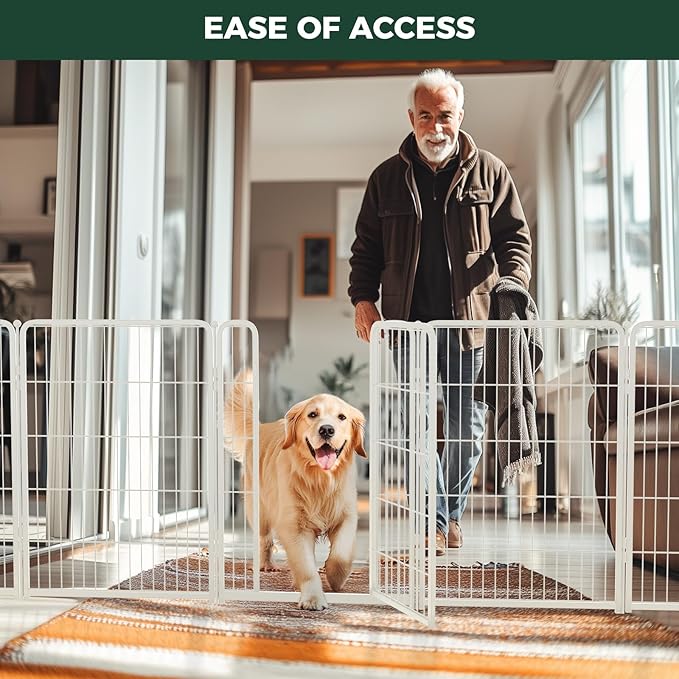 FXW Dog Gate Extra Wide Designed for Indoor Use, Adjustable Width Up to 111-inch Wide (40" H 4 Wire Panels for Medium and Large Dogs), White