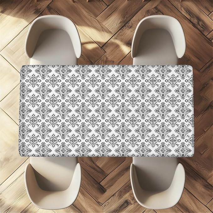Rectangle Table Cloth Cover Waterproof Elastic Fitted Polyester Fitted Tablecloths for 4 Foot Tables for Indoor,Picnic, Camping, Outdoor （48" x 24"，Geometric ）