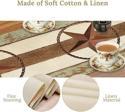 Texas Western Star Table Runner, Farmhouse Cowboy Country Barn Star Table Runners for Home Living Room Holiday Dinner Scarf Decor, 13x36inch