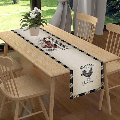 Farm Animals Table Runner, Rustic Farmhouse Cow Pig Rooster Watercolor Coffee Table Center Decor for Home Kitchen Dining Patio Holiday Party Indoor Outdoor Table Decorations, 13"x108" Inch