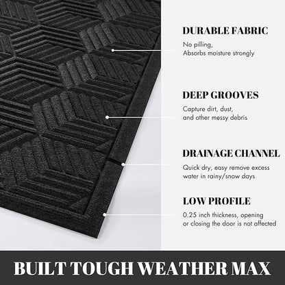 Yimobra Extra Large Door Mat 36x24, All-Season Waterproof Outdoor Mats for Front Door Entrance with Drainage Holes, Heavy Duty Non-Slip Doormat for Garage Patio Entryway Indoor, Black